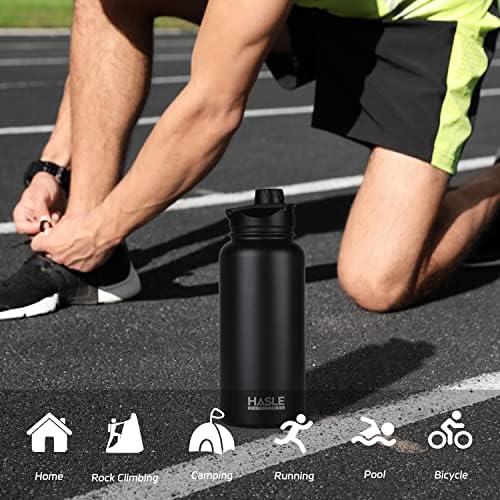 32 oz Insulated Water Bottle Stainless Steel Double Walled Vacuum Sports Water Bottle with 2 Lids (Straw and Spout Lid) for Gym Camping Hiking(Black,8)