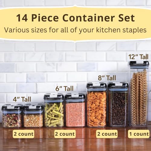 Airtight Food Storage Containers with Lids – 7 Piece Assorted Size Kitchen Pantry Organization Set, BPA-Free Clear Plastic, Stackable Containers for Cereal, Flour, Sugar, Rice, Snacks