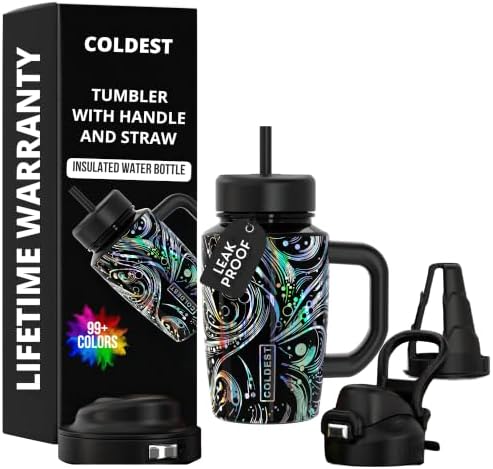 Coldest Tumbler with Handle & Coffee Lid - 100% Spill Proof Tumbler (3 Lids) - Stainless Steel Insulated Leakproof Tumblers for Women & Men - Cup Holder Friendly - 15 oz (Space Exploration) by Coldest