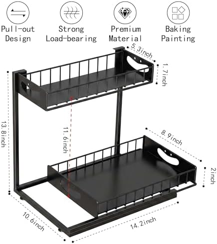 Under Sink Organizer with Pull-Out Drawers,Kitchen Sink Organizer,2 Tier Bathroom Organizers And Storage,Bathroom Accessories Set,Black 2 Pack