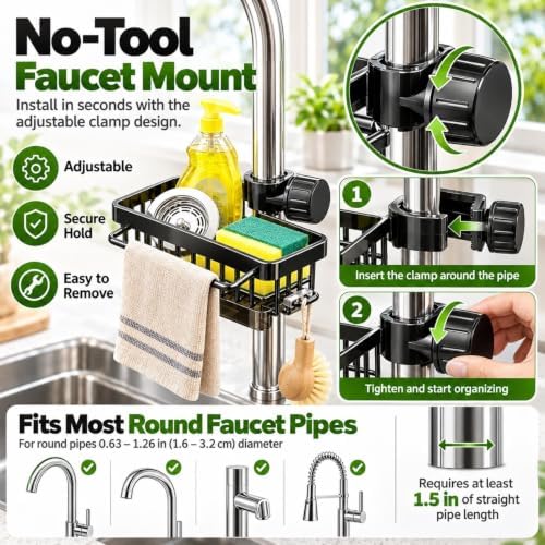 Faucet Drainer Basket Sink Organizer Rack Aluminum Hanging Drip Tray