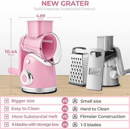 SUSTEAS Rotary Cheese Grater Hand Crank, Kitchen Shredder Vegetable Slicer - Image 2