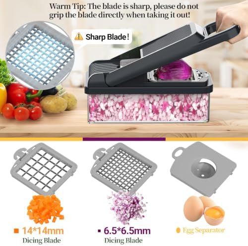 15-in-1 Vegetable Chopper 10 Blades, Veggie Cutter with Handle, Grey - Image 4