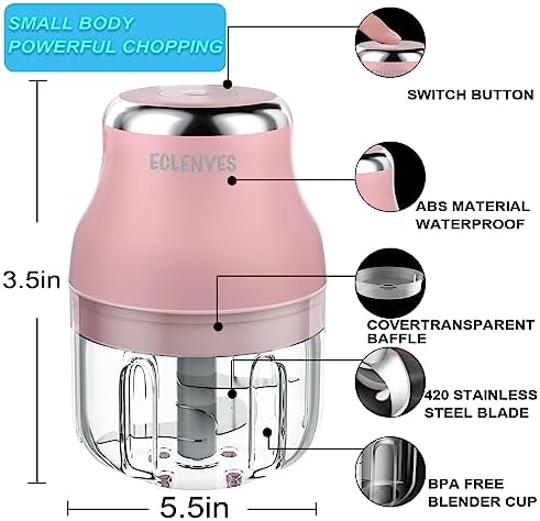 Vegetable Chopper, Electric Garlic Chopper, 250ML USB Rechargeable Mini Blender, Powerful Small Food Processor, Blender to Vegetable, Wireless Food Cutter for Ginger, Chili, Fruit, Meat, etc（Pink） - Image 4