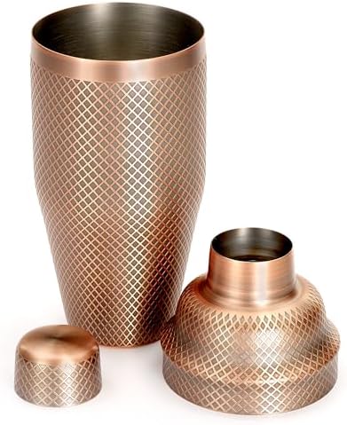3-Piece Diamond Lattice Etch Japanese Cocktail Shaker Set (24 Oz/700ml), Antique Copper
