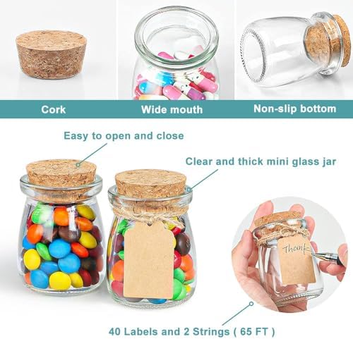 3.4 Oz Small Glass Jars With Lids, 40 Pack Wedding Favors