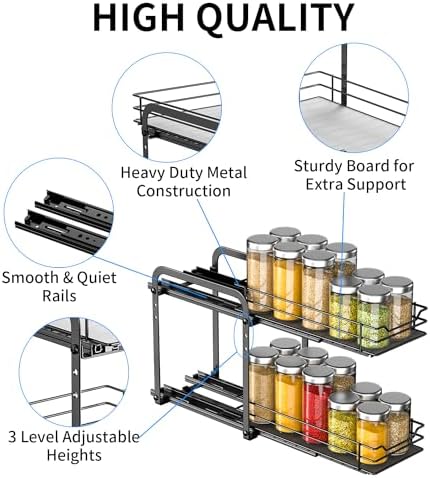 2 Tier Pull Out Spice Rack for Inside Cabinets,5.5" Wx10.5 Dx9.5 H