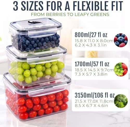 Fruit Storage Containers for Fridge: 3 PCS with Removable Colander, Handle