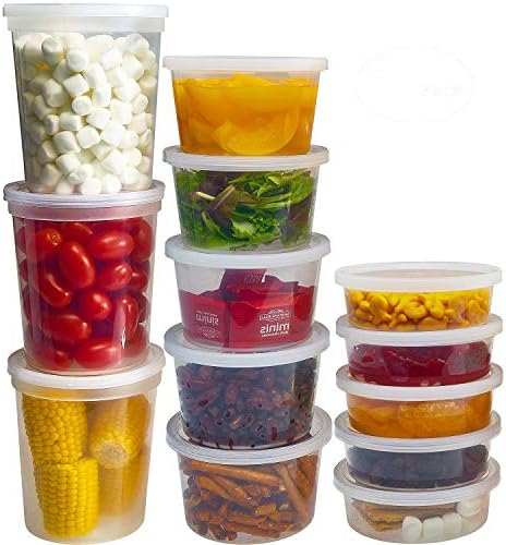 Food Storage Containers with Lids 8oz, 16oz, 32oz Freezer Deli Cups Combo Pack, 44 Sets BPA-Free Leakproof Round Clear Takeout Container Meal Prep Microwavable, Airtight Lids (Mixed Sizes)