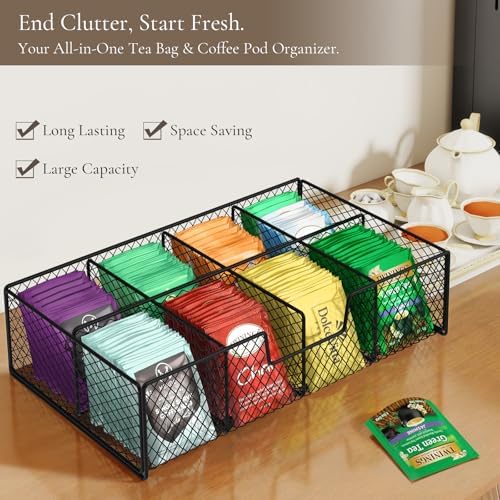 Tea Bag Organizer with Drawer, Tea Caddy for Countertop, Rustic