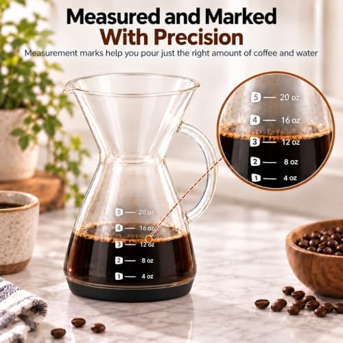 Pour Over Coffee Maker - Glass Dripper with Steel Filter 20 Oz