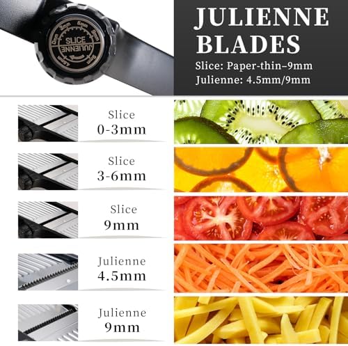 5‑in‑1 Adjustable Mandoline Slicer, Stainless‑Steel Body with ABS Frame