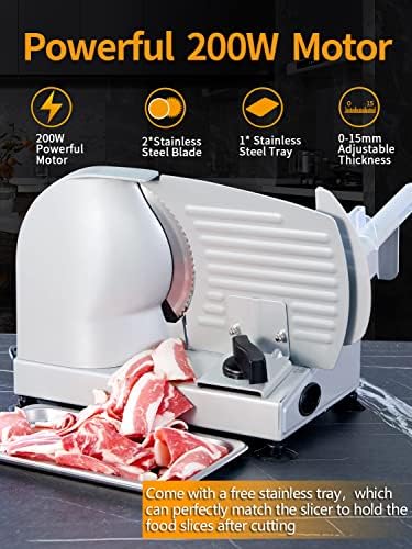 Meat Slicer, 200W Electric Food Slicer with 2 Removable 7.5" Blades