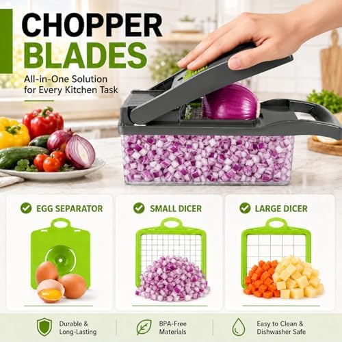 Vegetable Chopper, Onion Dicer & Mandoline Slicer with Container,Grey - Image 2