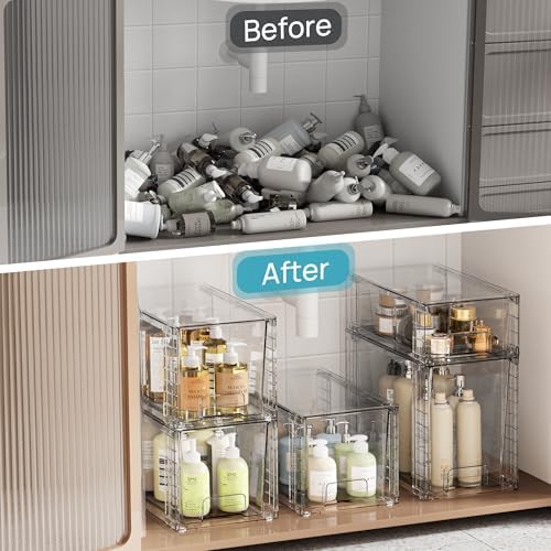 Clear Stackable Storage Drawers, 6 Pack Tall Organizer Set