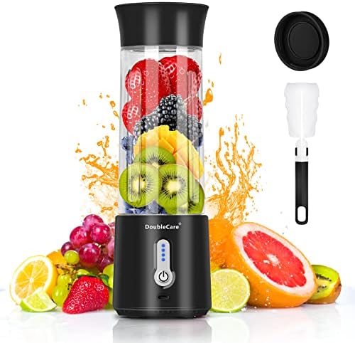 Portable Blender for Shakes and Smoothies,500ml Electric Juicer, 4000mAh Smoothie Blender with BPA-Free Material, USB Rechargeable Fresh Juice Blender for Travel, Gym, Outdoors, and Home, Black by DoubleCare