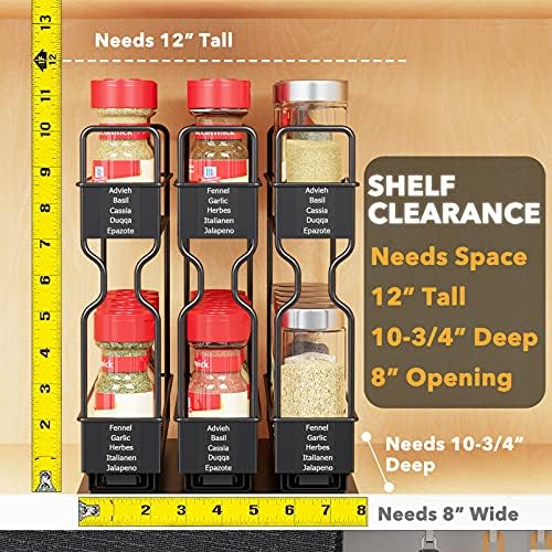 Pull Out Spice Rack Organizer for Cabinet, Heavy Duty Slide Out Seasoning Kitchen Organizer, Cabinet Organizer, with Labels, 7.7" W x10.75 D x10 H, 3 Drawers 2-Tier