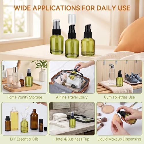 2Pcs 60ml Green Empty Glass Lotion Pump Bottles for Travel - Image 7