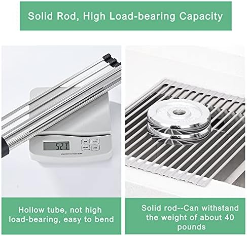 Roll Up Dish Drying Rack Over Sink, 17.5" x 13" Silicone Coated Stainless Steel Sink Drying Rack, Foldable Dish Drainer Rack for Kitchen Counter, Heat Resistant, Non-Slip, Space Saving, Gray