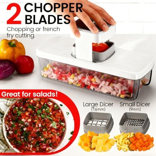 Vegetable Chopper Mandoline Slicer 8-in-1 with Container, 8 Blades for Onion, Veggie & Fruit, Easy Food Slicer Dicer Cutter, Kitchen Gadgets & Essentials - Image 2