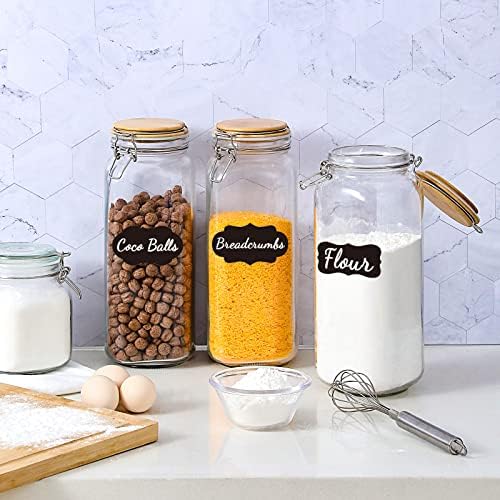 [ Taller ] 92oz Glass Jars with Airtight Lid, Large Glass Food Storage Jars, 3 Pack Wide Mouth Airtight Glass Jars for Kitchen Pantry Spaghetti, Square Mason Jars with Labels