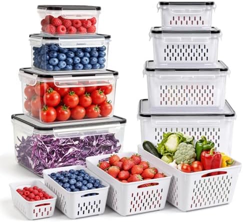 8 PCS Fruit Storage Containers for Fridge, Leakproof Produce Containers