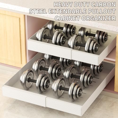 Pull Out Cabinet Organizer, Expandable 12.6"-20.47" 2Pack (White)