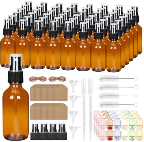 STARSIDE 2oz Amber Glass Spray Bottles 48-Pack with Fine Mist Sprayer by STARSIDE