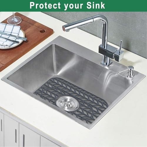 Sink Protectors for Kitchen sink, 13 5/8" x 11 5/8" Folding Non-slip Silicone Sink Mat Grid for Bottom of Farmhouse Stainless Steel Porcelain with 3 Reserved Holes Pack of 2
