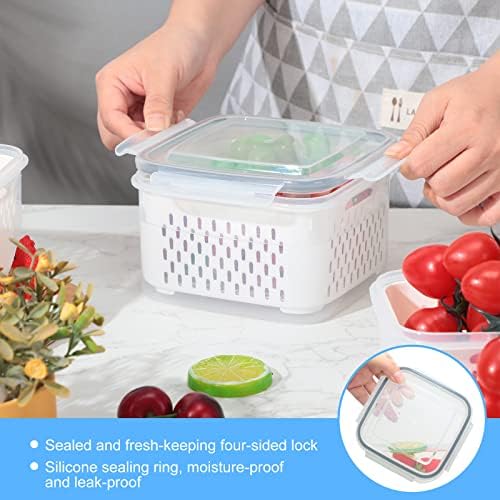 6 Pcs Fruit Storage Containers for Fridge, Food Storage Containers Berry Produce Fridge Organizer with Removable Colander Keep Fruits, Vegetable, Veggie, Meat Fresh Longer(Medium, Small)