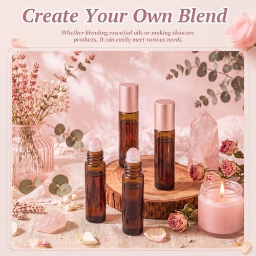 20 Pack Glass Roller Bottles for Essential Oils, 10ml, Pink, Rose Quartz - Image 6