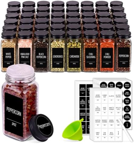 48 Pack Glass Spice Jars with Labels, 4oz Spice Containers