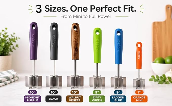 Stainless Steel Mini Meat Chopper & Masher | 6-Blade Ground Beef Chopper Tool | Small Hamburger Smasher | Compact Ergonomic Handle | Dishwasher Safe - 7" (Retro Orange Mini)