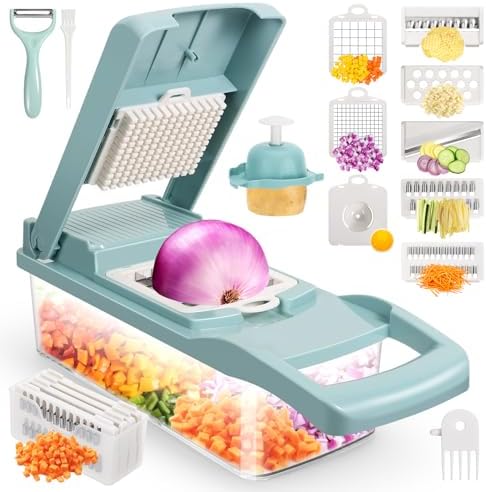 Ultra-Sharp 420-Grade Hardened Stainless Steel Onion Vegetable Chopper Dicer, 8 Interchangeable Blades, Includes Egg White Separator, Time Saver, 1 Year Warranty