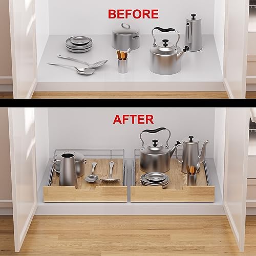 Pull Out Cabinet Organizer 20"W x 21"D Wood and Wire Storage Shelf