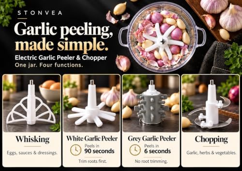 Electric Garlic Peeler & Chopper 300W – Automatic Garlic Peeler Machine with 2L Jar & Dual Blades, Electric Garlic Mincer, Vegetable Chopper & Silicone Garlic Peeler Skin Remover Tool - Image 2