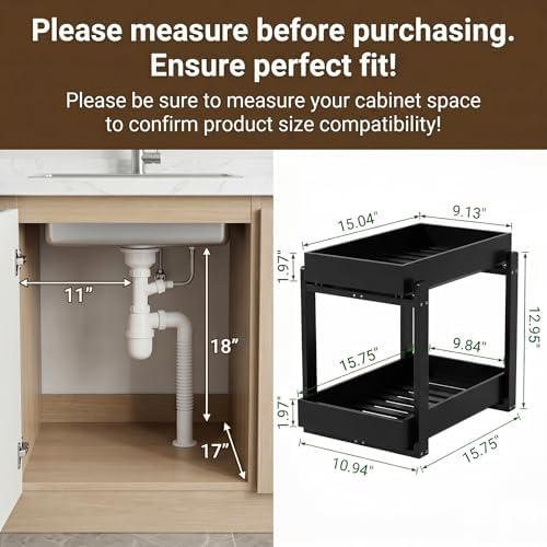 Bamboo Under Sink Storage 2 Tier Pull Out Cabinet Organizer