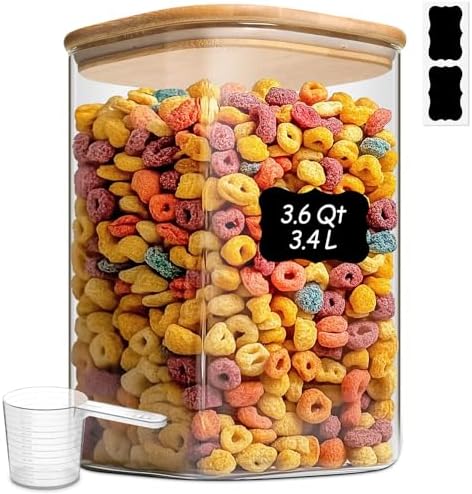 Glass Storage Jars with Bamboo Lids 3.6 Qt Large Pantry Square