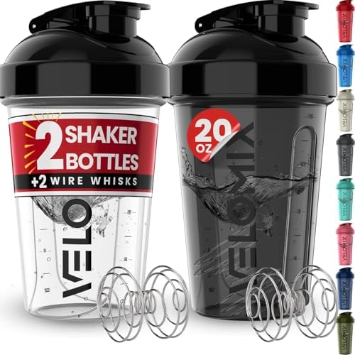 VELOMIX 2 Pack 20oz Protein Shaker Bottle for Protein Mixes, Black/Transpar by VELOMIX