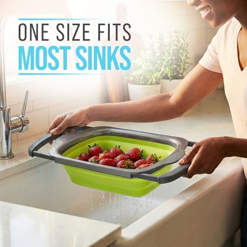 Green XL Collapsible Silicone Over Sink Colander – 6 Quart