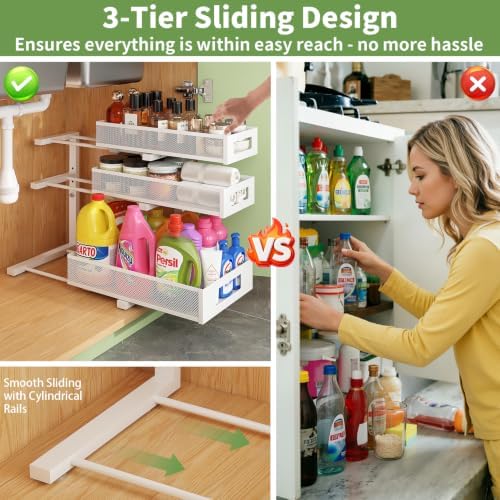 Under Sink Organizer,3-Tier Heavy Duty Pull out Cabinet Organizer Shelf