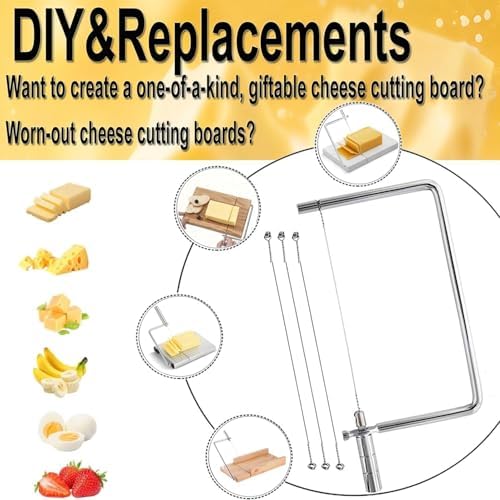Cheese Slicer Accessories Kitchen Knife Marble Board Cheese Cutter Stainless Steel Components DIY for Making Giftable Cheese Block Cutting Boards with The Hardware Slicer Kit(2Slicer+8Wires)7.5in