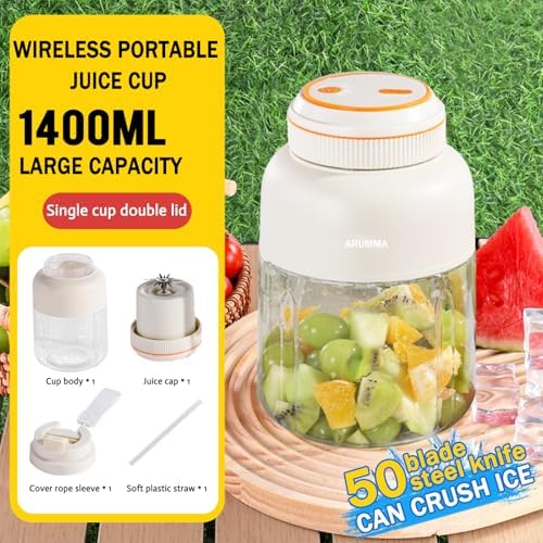 Portable Smoothie Blender for Smoothies & Shakes 46oz 1400ML USB Charging Cordless Powerful Blades Blending Portable Juice Cup Blender for Small Ice Fruit Vegetable Crush Kitchen Gym Outdoor - Image 3
