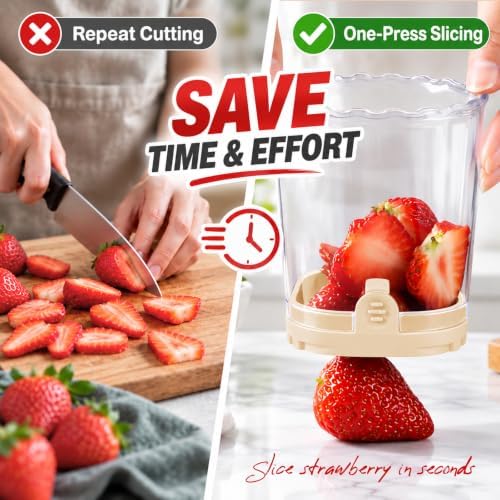 Creative Strawberry Slicer, Detachable Cutter with Push Plate (Beige) - Image 3