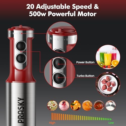 Immersion Blender Powerful Four Blades, Hand Mixer 5-in-1 with 20-speed, 1200W One-button Disassembly and Washing, Suitable for Kitchen Making Soups, Protein Shakes and Baby Food - Image 5