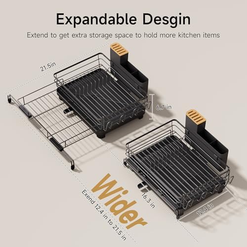 Expandable Dish Drying Rack for Kitchen Counter Dish Strainer Over the Sink