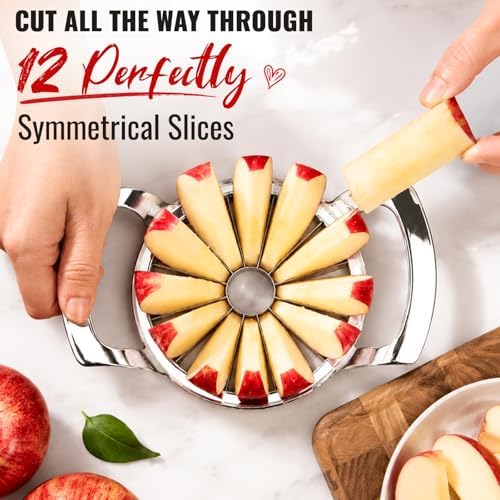 Heavy Duty 12-Blade Apple Slicer, Extra Large Stainless Steel Apple Cutter & Corer, Sharp, Easy to Use, Dishwasher Safe for Apples & Fruits