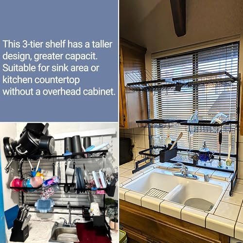 Over The Sink Dish Drying Rack (Expandable Height and Length) Snap-On Design 2 Tier Large Dish Rack 31-39.4L x 12W x 34-38H inches