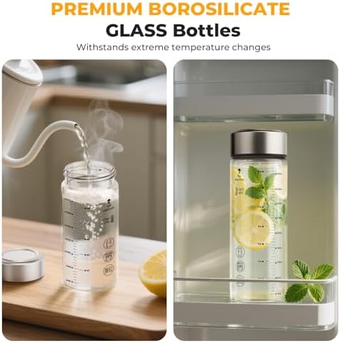 Sursip Wide Mouth Borosilicate Glass Juice Bottles 16oz 4 Pack with Lids - Image 2