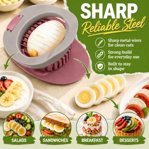 NOVANO Egg Slicer & Egg Salad Maker, Stainless Steel Wire Hard Boiled Egg Cutter,Kitchen Gadget Suitable for Eggs, Avocado, Strawberry and Kiwi Fruit - Image 3